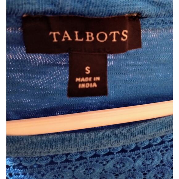 Talbots T by Talbots Blue Cotton Flutter-Sleeve Crochet-Neck T-Shirt Dress SZ S - Picture 3 of 8